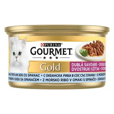 PURINA® GOURMET® GOLD Double Pleasure, с океанска риба и спанак в сос, мокра храна за котки
