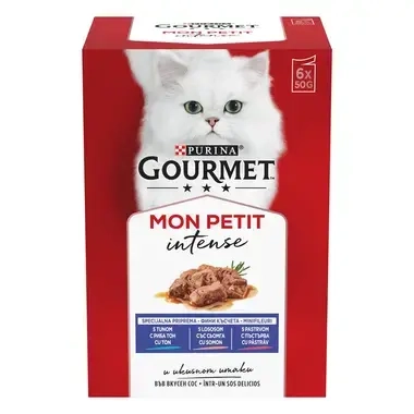 GOURMET MON PETIT със сьомга, тон, пъстърва в сос, мокра храна за котки