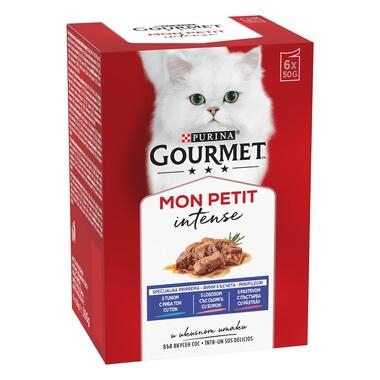 GOURMET MON PETIT със сьомга, тон, пъстърва в сос, мокра храна за котки