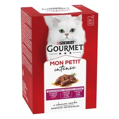 GOURMET MON PETIT с говеждо месо, патладжан, черен дроб в сос, мокра храна за котки