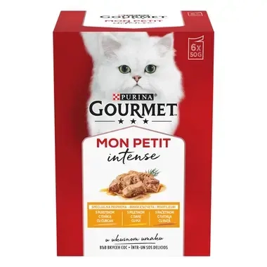 GOURMET MON PETIT с пилешко месо, патешко месо, пуешко месо в сос, мокра храна за котки
