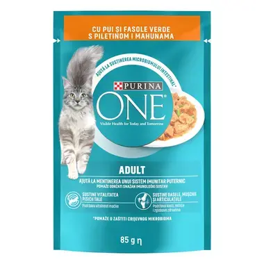 7613036936811 PURINA ONE ADULT, с пилешко месо и зелен фасул, мини филета в сос, мокра храна за котки