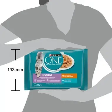 PURINA ONE SENSITIVE, с пилешко месо/тон, мини филета в сос, мокра храна за котки