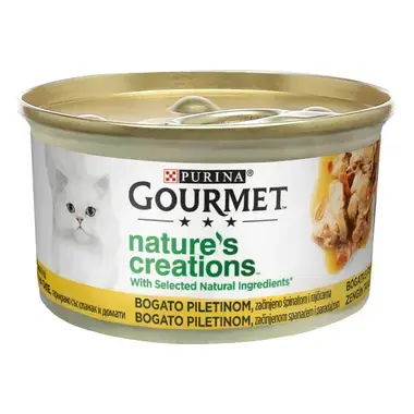 PURINA® GOURMET® Nature's Creations, с пилешко месо, спанак и домати
