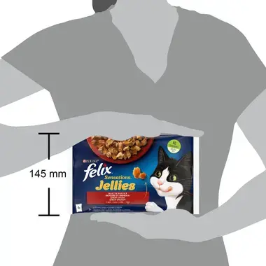 PURINA® FELIX® Sensations, с говеждо месо с домати/пилешко месо с морков в желе, мокра храна за котки