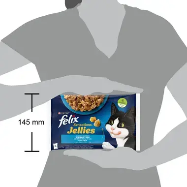 PURINA® FELIX® Sensations, със сьомга със скариди/пъстърва със спанак в желе, мокра храна за котки