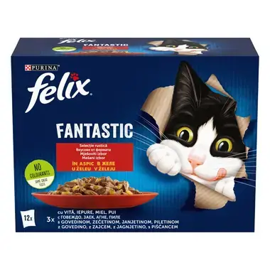 PURINA® FELIX® Fantastic, с пилешко /говеждо/заешко месо/агнешко месо в желе, смесен пакет, мокра храна за котки