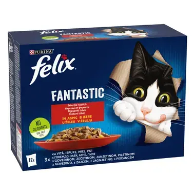 PURINA® FELIX® Fantastic, с пилешко /говеждо/заешко месо/агнешко месо в желе, смесен пакет, мокра храна за котки