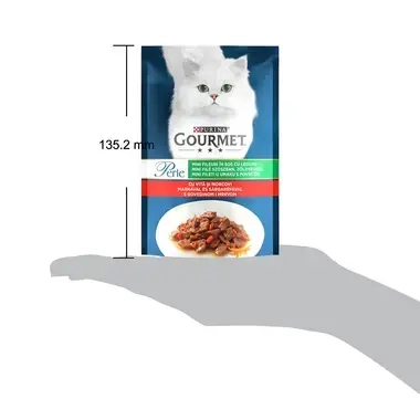 PURINA® GOURMET® PERLE, с говеждо месо, моркови и зеленчуци в сос, мокра храна за котки