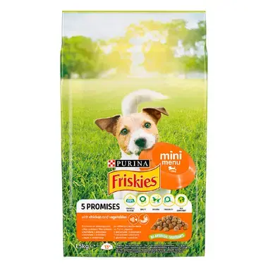 PURINA® FRISKIES® Adult Мини меню, с пилешко месо и зеленчуци, суха храна за кучета