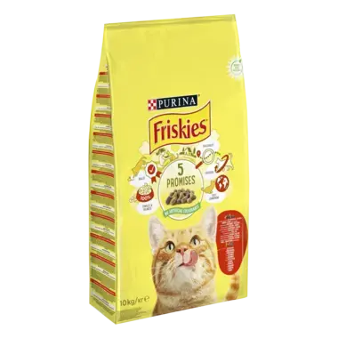 PURINA®FRISKIES® за котки в зряла възраст, Говеждо, Пиле и Зеленчуци, суха храна, 10kg