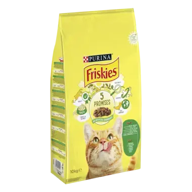PURINA®FRISKIES® за котки в зряла възраст,Заек ,Пиле и Зеленчуци, суха храна, 10kg