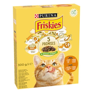 PURINA®FRISKIES® за котки в зряла възраст, Пиле и Зеленчуци, суха храна, 300g