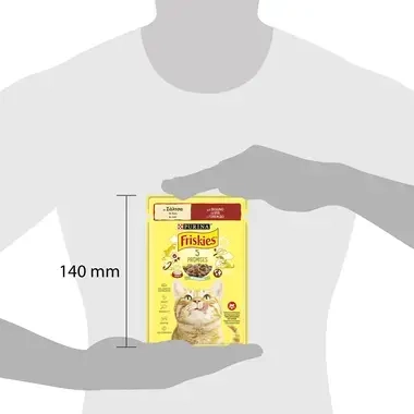 PURINA®FRISKIES® за котки в зряла възраст,Хапки в сос,Говеждо, Мокра храна,Пауч,85g