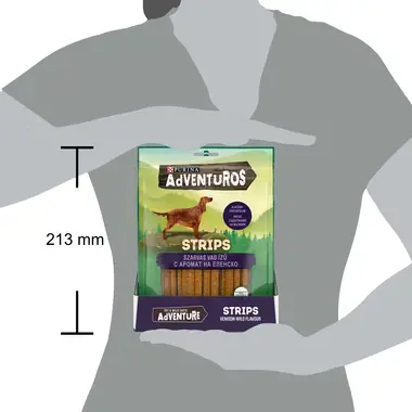 PURINA® ADVENTUROS ® Strips Лакомство за кучета в зряла възраст,Еленско, 90g