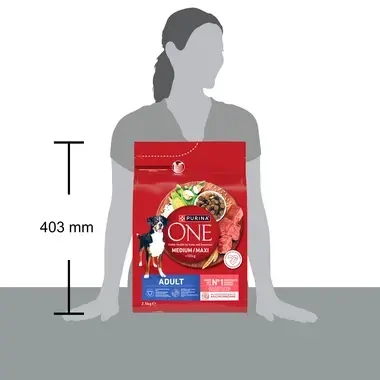 ONE Medium Maxi, суха храна за кучета от средни и големи породи <10кг, в зряла възраст с говеждо и ориз 4x2.5kg