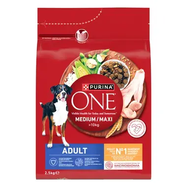 ONE Medium Maxi, суха храна за кучета от средни и големи породи <10кг, в зряла възраст с пиле и ориз 4x2.5kg