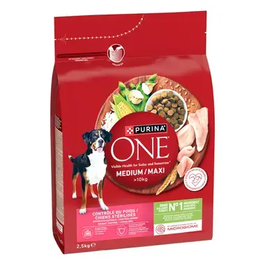 PURINA ONE® Mini Dog Weight Control, суха храна за кучета от средни и големи породи <10кг, в зряла възраст с Пуйка 4x2.5kg