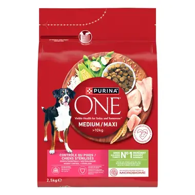 PURINA ONE® Mini Dog Weight Control, суха храна за кучета от средни и големи породи <10кг, в зряла възраст с Пуйка 4x2.5kg
