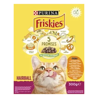 PURINA®FRISKIES® HAIRBALL, с пилешко месо и зеленчуци, суха храна за котки, 300 г