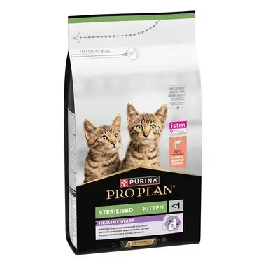 PURINA® PRO PLAN® CAT STERILISED Kitten, храна за малки кастрирани котенца, с високо съдържание на сьомга, 1.5kg 