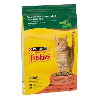 FRISKIES® за котки в зряла възраст, Говеждо, Пиле и Зеленчуци, суха храна, 10kg