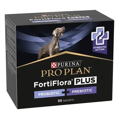 PURINA® PRO PLAN® FortiFlora® PLUS PROBIOTIC + PREBIOTIC, Допълваща храна за кучета и малки кученца, 30x2g