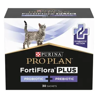 PURINA® PRO PLAN® FortiFlora® PLUS PROBIOTIC + PREBIOTIC, Допълваща храна за котки и малки котенца, 30x1.5g