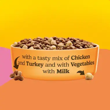 Purina Friskies® Junior с вкусна комбинация от пиле и пуйка с мляко и зеленчуци 10kg