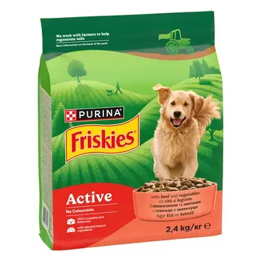 Purina® Friskies® Active суха храна за кучета с говеждо месо и зеленчуци