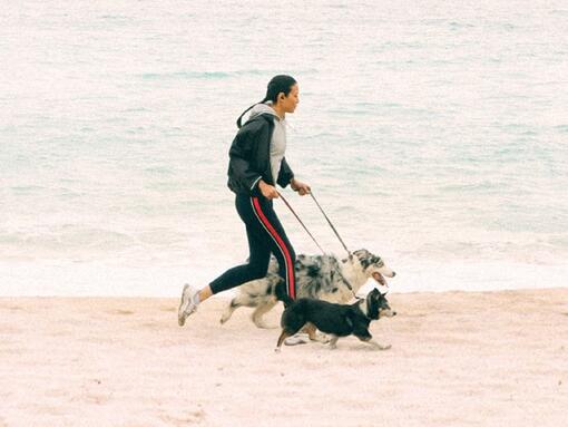 Момиче тича с кучета